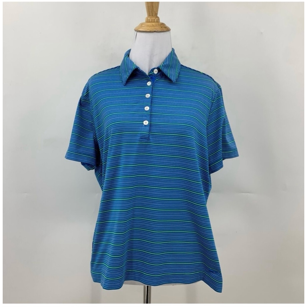 Women’s Nike Golf Polo Collared Shirt Blue & Lime Stripped Size Small